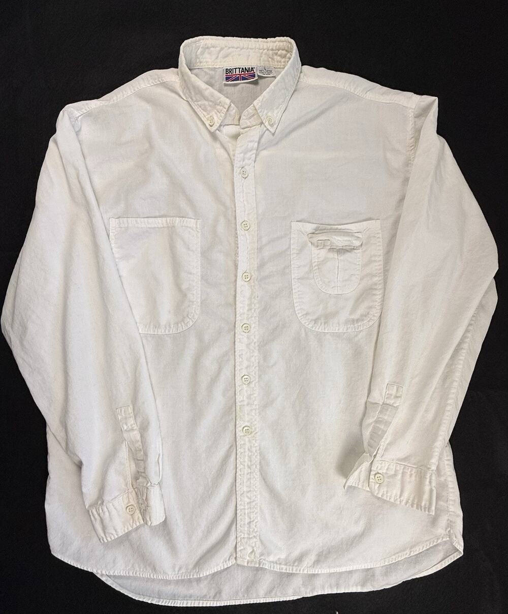 Vintage Brittania camp shirt large pristine white cotton Turkey Streetwear